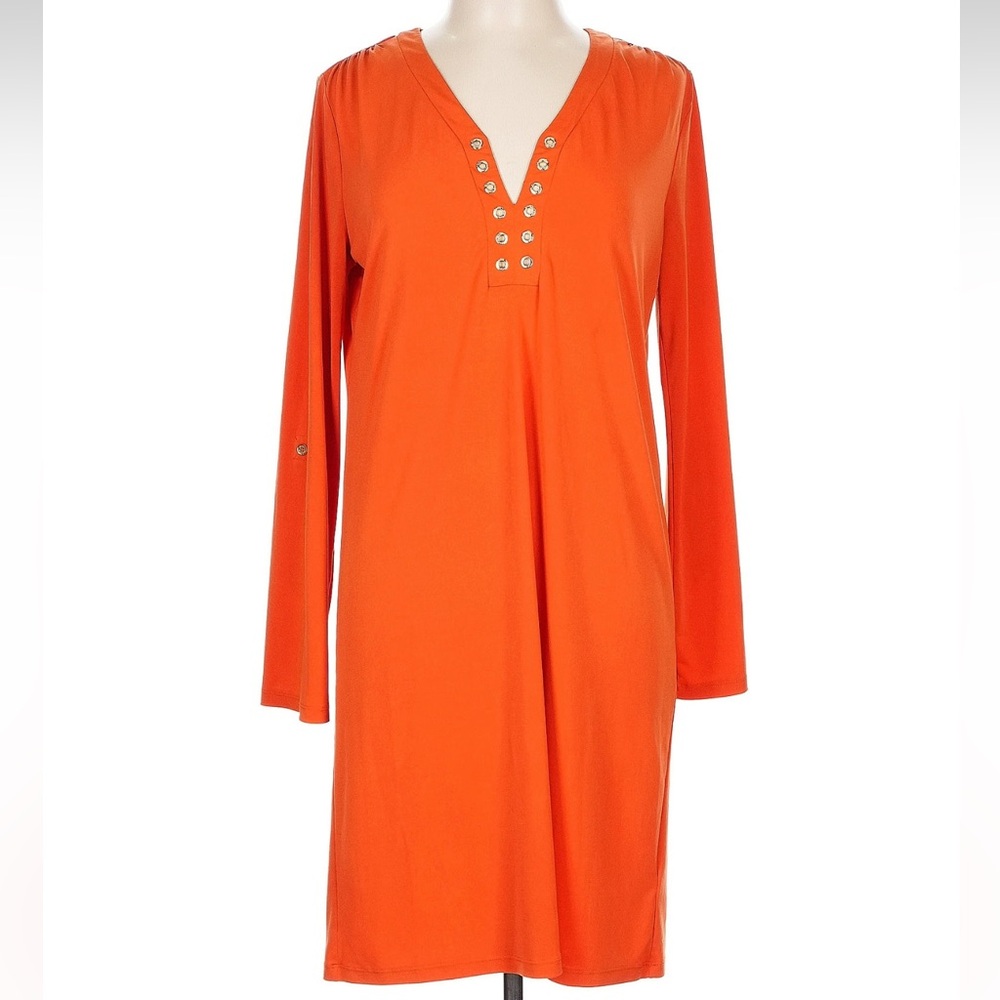 Michael Kors Bright Orange 3/4 Sleeve Shift Midi Dress Women’s Size Large L